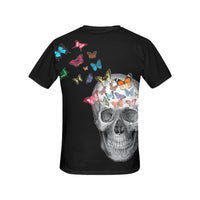 ♥ PERSONALIZED Women's Skull with Butterflies Black T-Shirt