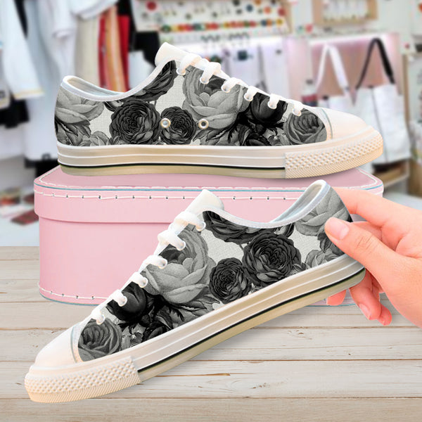 Black and Gray Rose Sneakers Women's Shoes