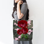 Roses and Camouflage Tote Bag