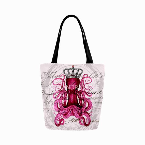 Princess Pink Octopus with Crown Tote Bag