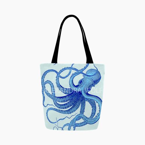 Blue Octopus with Blue Background Canvas Tote Bag