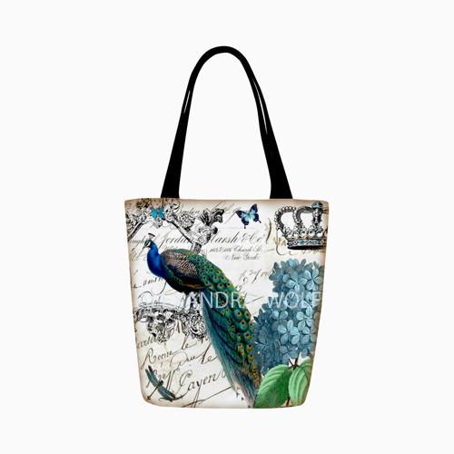 Blue Hydrangeas and Crown Peacock Canvas Tote Bag