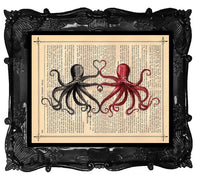 Octopus Lovers Antique Book Page Art Print