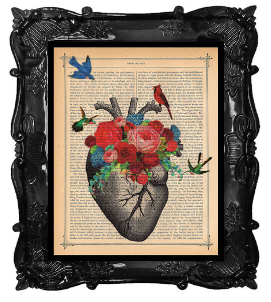 Heart Blossom Antique Book Page Art Print