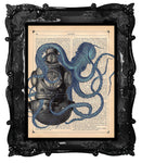 Blue Octopus Diver Helmet Art Print