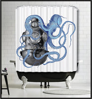 Blue Octopus Diver Helmet Shower Curtain
