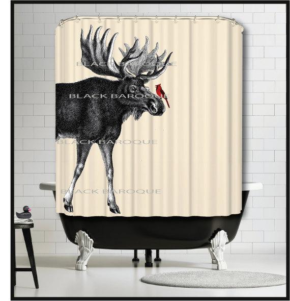 Moose and Cardinal Shower Curtain