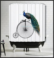 Peacock on Penny Farthing Bicycle Shower Curtain