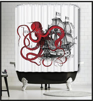 Red Octopus Galleon Ship Shower Curtain