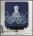 White Octopus Blue Background Shower Curtain