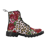 Leopard Roses Combat Boots Women's Shoes