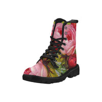 Pink and Red Roses Combat Boots Women's Shoes
