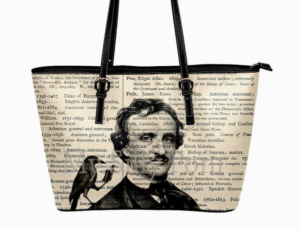 Edgar Allan Poe Purse with an Antique Book Page Background Purse