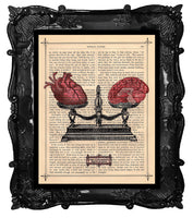 The Heart Always Weighs Heavier than the Brain Antique Book Page Art Print