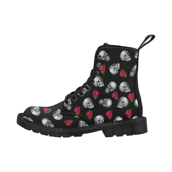 Skull and Roses Combat Boots Women's Shoes