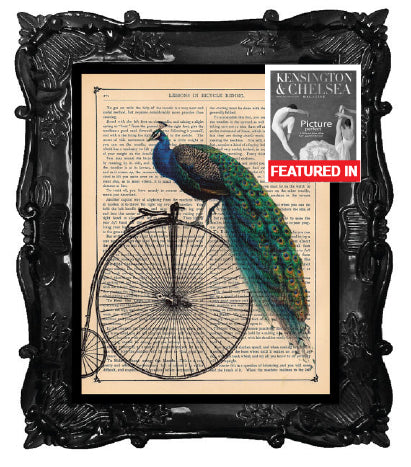Peacock Penny Farthing Bicycle Antique Book Page Art Print
