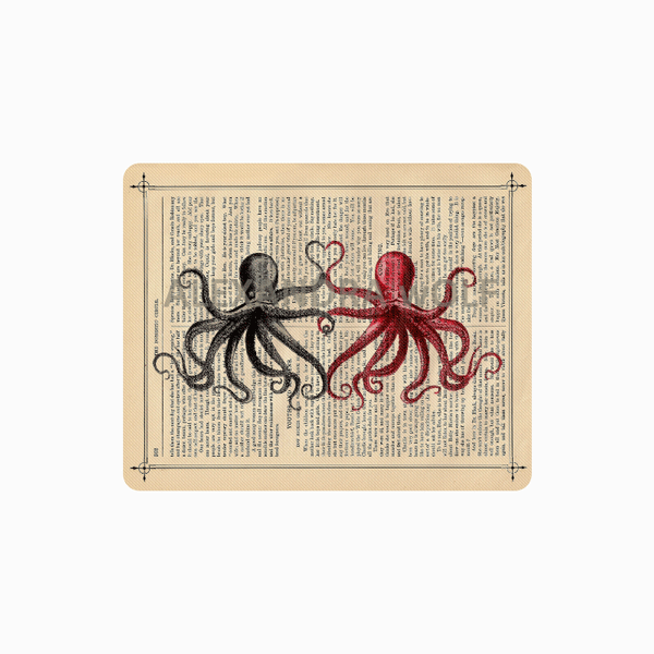 Octopus Lovers on an Antique Book Page Mouse Pad