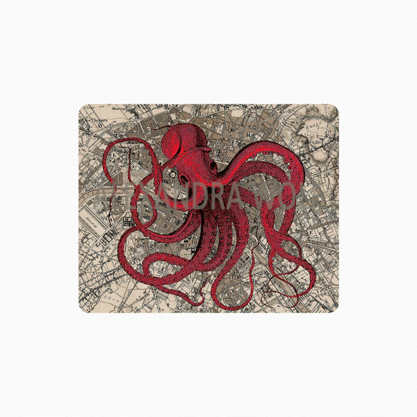 Red Octopus on World Map Mouse Pad