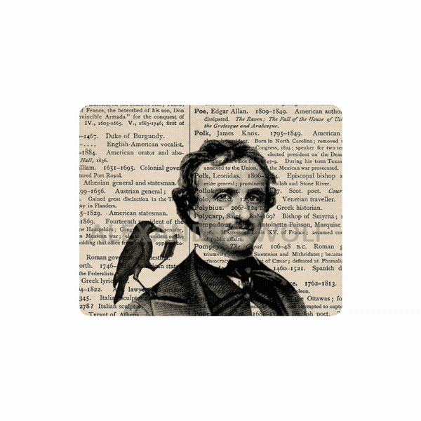 Edgar Allan Poe on an Antique Biography Book Page with Poe on it, Mouse Pad