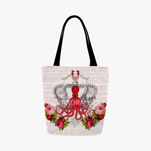 Crown Red Octopus Roses Canvas Tote Bag