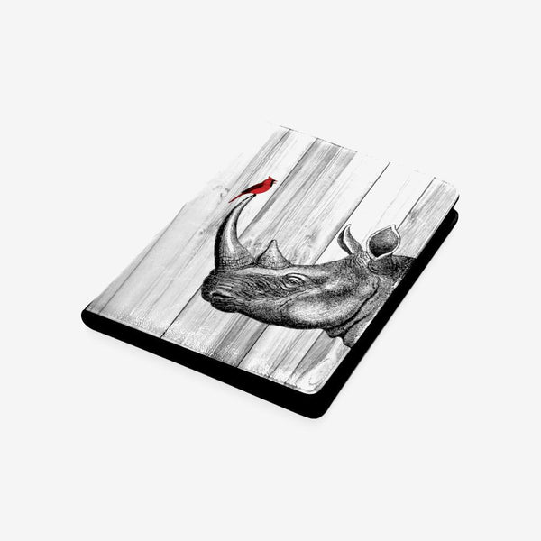 Rhino and Cardinal on a White Wood Background Notebook