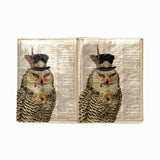 Steampunk White Owl with Top Hat on an Antique Book Page  Notebook