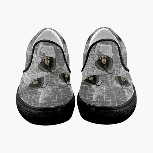 Stingrays on an Antique World Map Slip on Canvas Shoes for Men