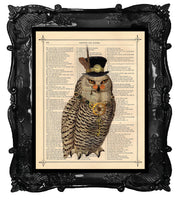 Steampunk Clockworks Owl Antique Book Page Art Print